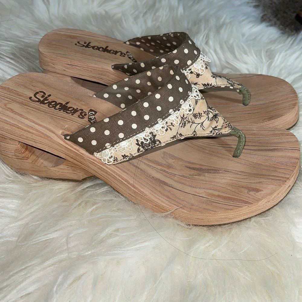 Skechers Y2K cali wood mules wedge sandals